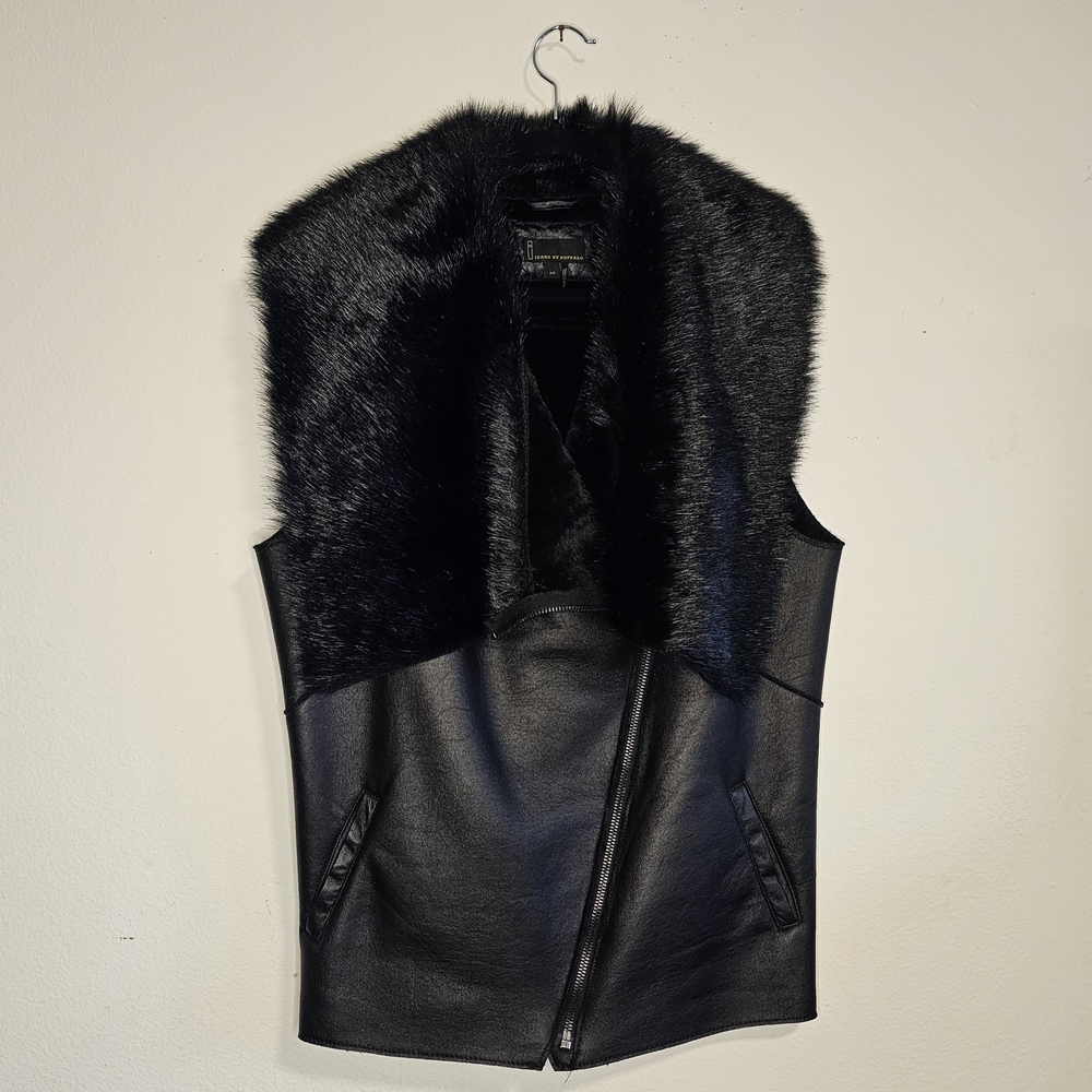 I Jeans by Buffalo Pltr Blk Fur Collar Vest -L- Vintage